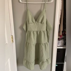 Green bow summer mini dress